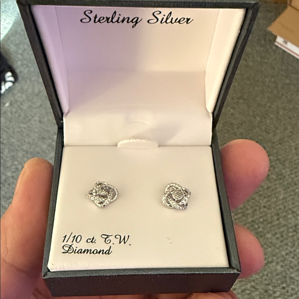 Sterling Silver Diamond Knot Earrings